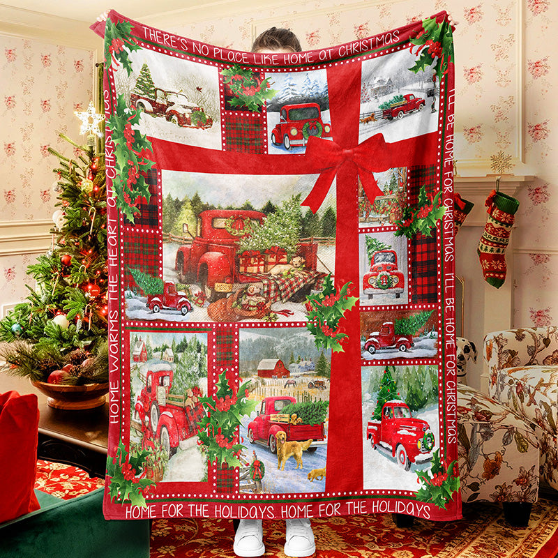 Red Truck Christmas Tree And Dog Christmas Blanket