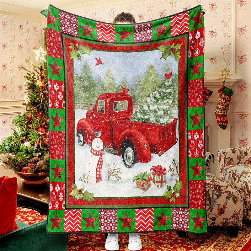 Red Truck Christmas Tree And Gift Christmas Blanket