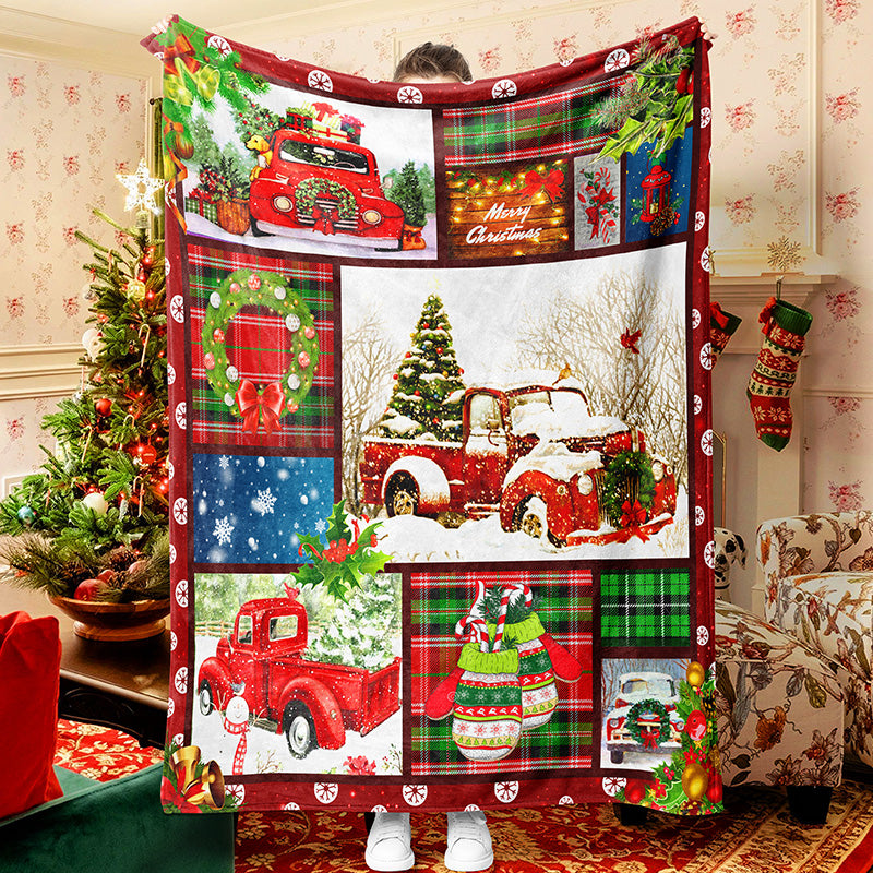 Red Truck Christmas Tree And Gift Christmas Blanket 9627