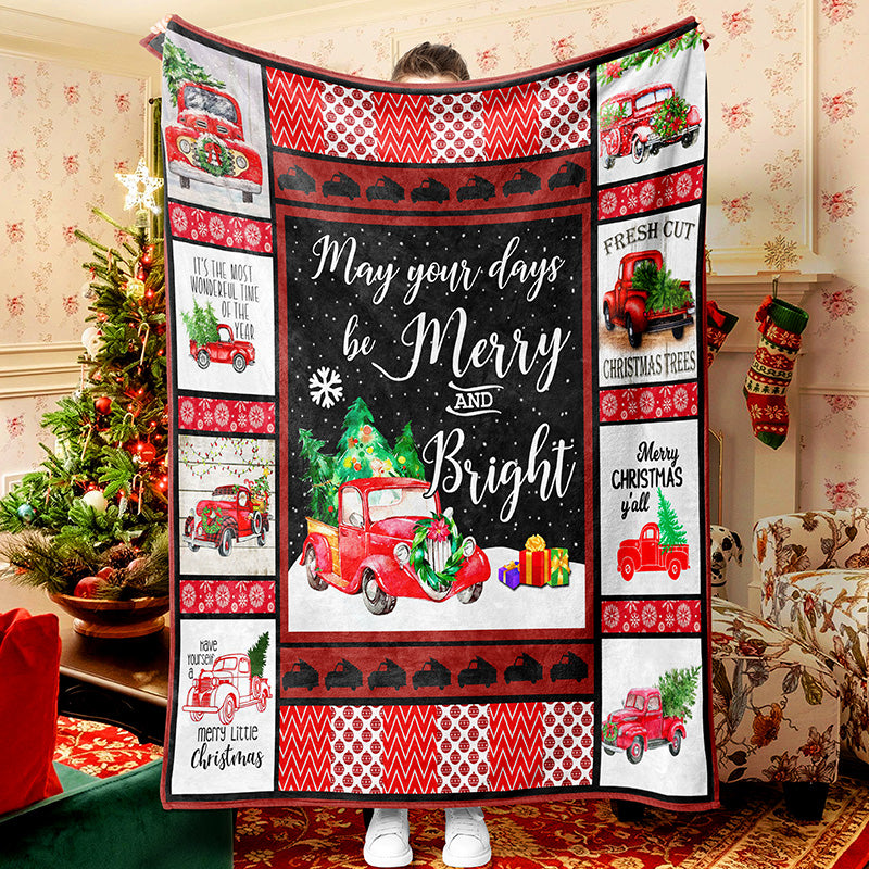 Red Truck Christmas Tree Patchwork Christmas Blanket