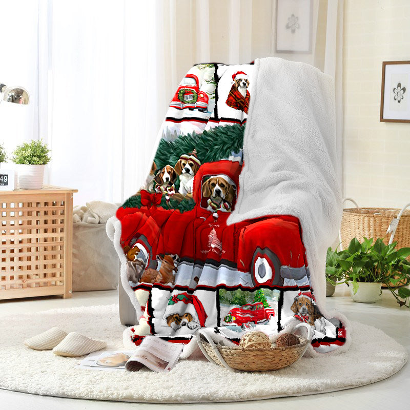 Red Truck Santa And Dog Christmas Blanket