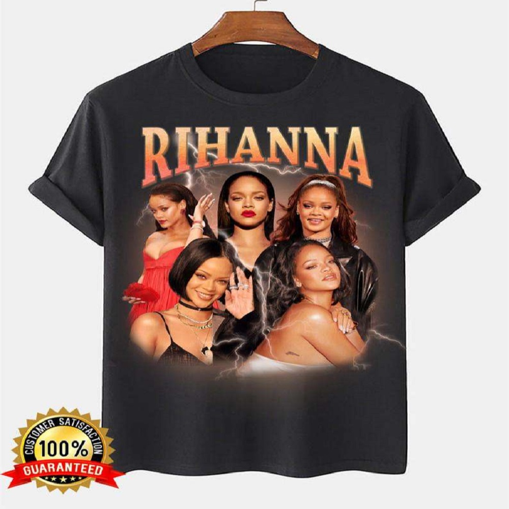 Rihanna Show 2023 Vintage 90s Hip Hop Rap Tour Black T Shirt
