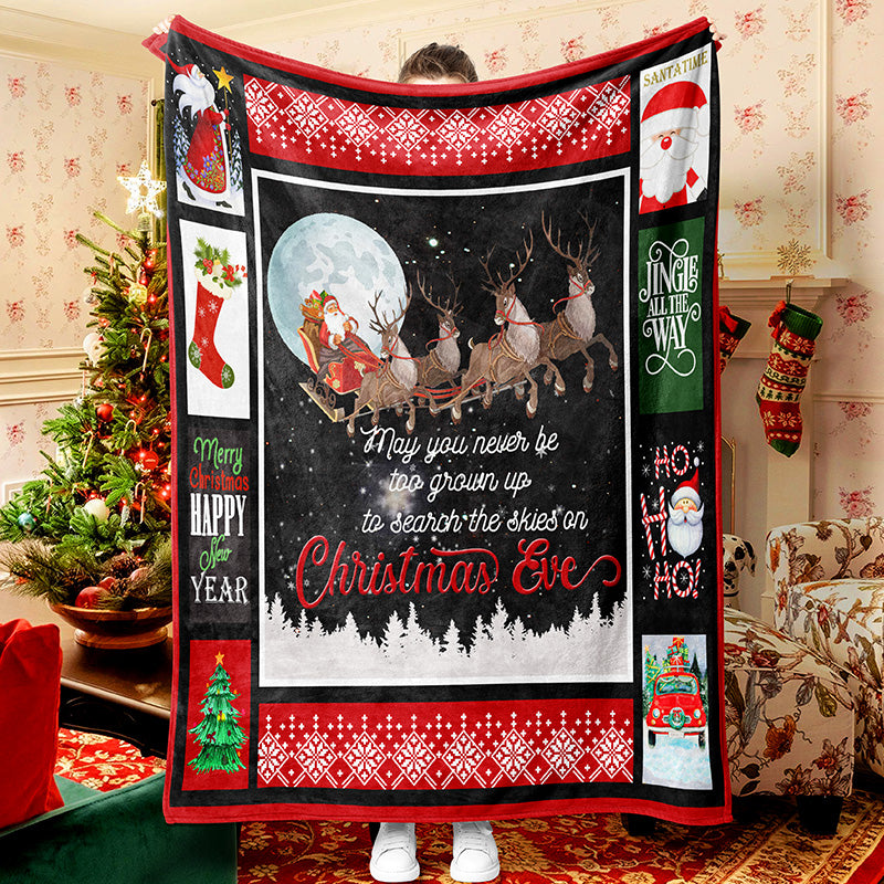 Santa And Elk Christmas Blanket