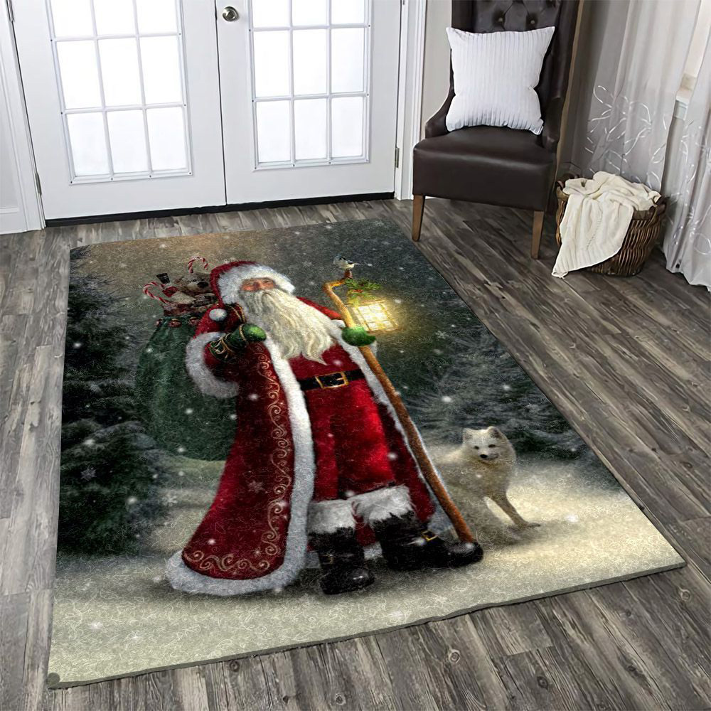 Santa Claus And White Wolf Christmas Area Rug Carpet