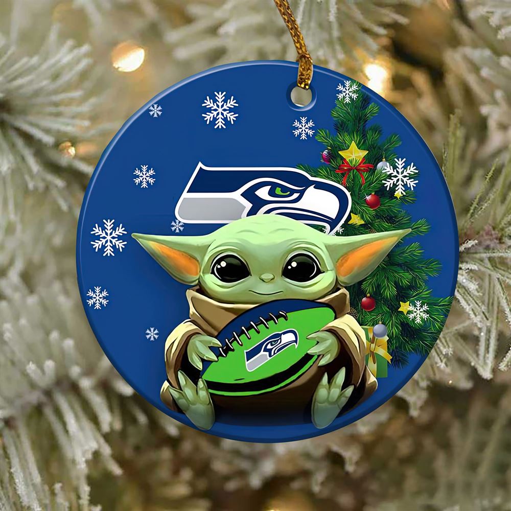 Seattle Seahawks Baby Yoda NFL Christmas Ornaments