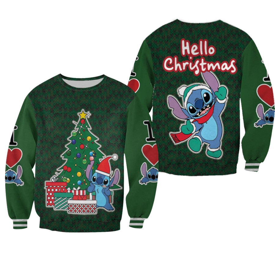Stitch Christmas Hello Christmas Gift Fairy Lights Tree Green 3d Designed Allover Christmas Ugly Sweater