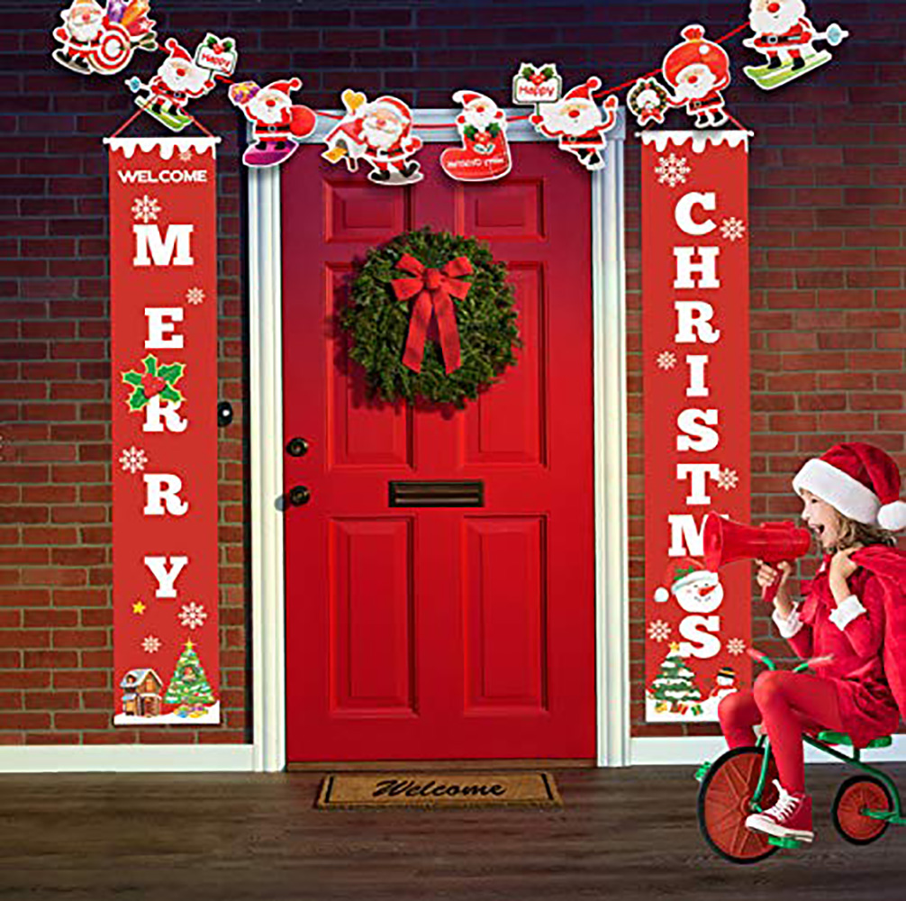 Welcome Bright Red Xmas Holidays Christmas Door Banner