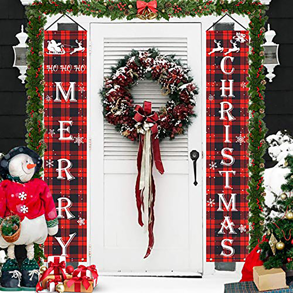 Welcome And Merry Christmas Porch Hanging Sign Christmas Door Banner