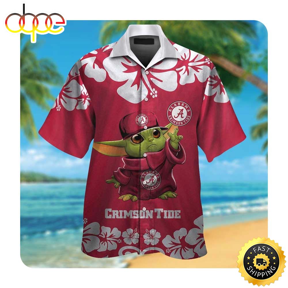 Alabama Crimson Tide Baby Yoda Summer Button Up Hawaiian Shirt