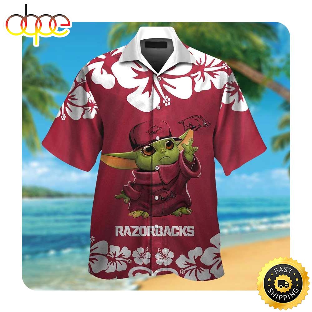 Arkansas Razorbacks Baby Yoda Summer Button Up Shirt For Men Hawaiian Shirt Football