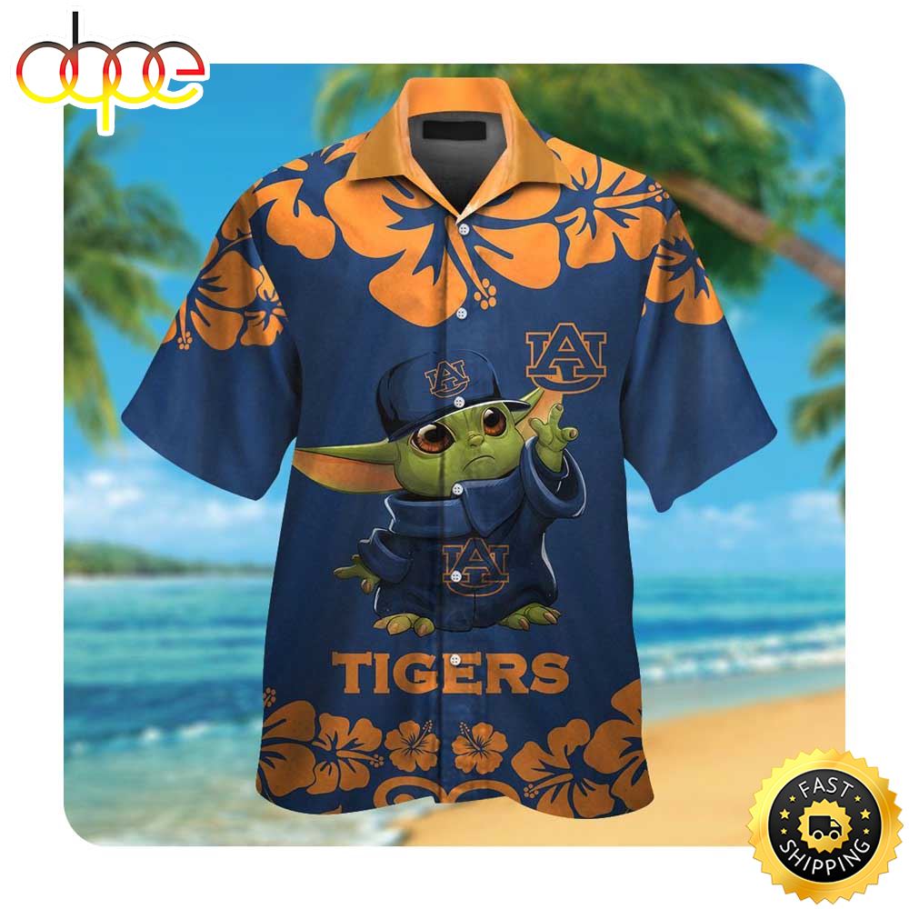 Auburn Tigers Baby Yoda Summer Button Up Hawaiian Shirt