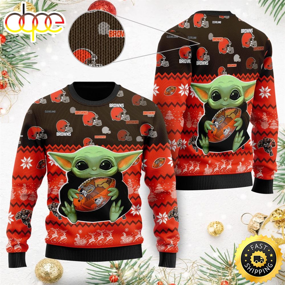 Baby Yoda Cleveland Browns American Football Ugly Christmas Sweater