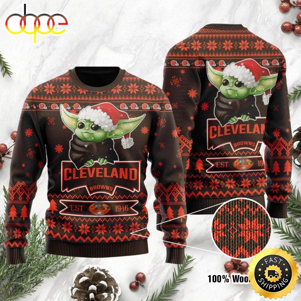 Baby Yoda Grogu Cleveland Browns Ugly Christmas Sweater