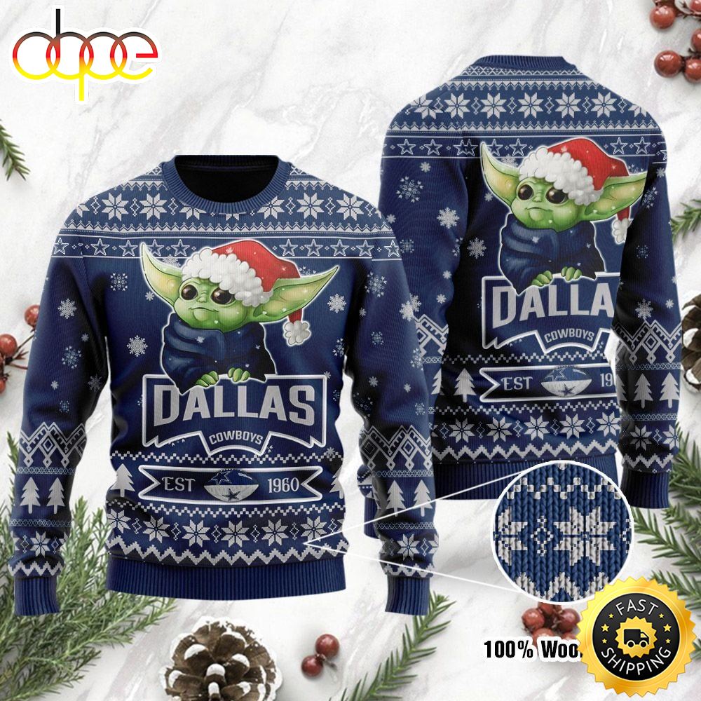 Baby Yoda Grogu Dallas Cowboys Ugly Christmas Sweater