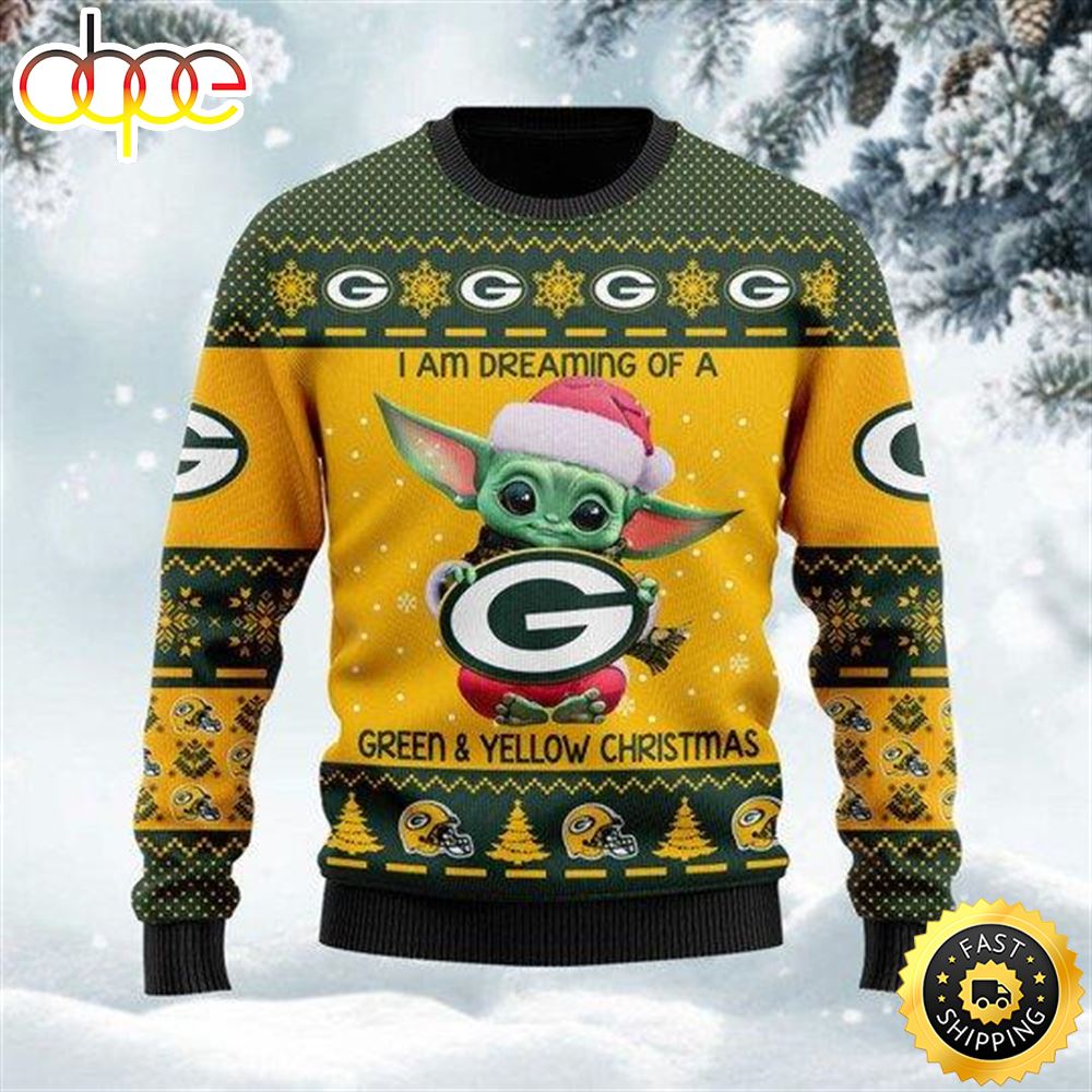 Baby Yoda I Am Dreaming Of A Green And Yellow Christmas Ugly Christmas Sweater