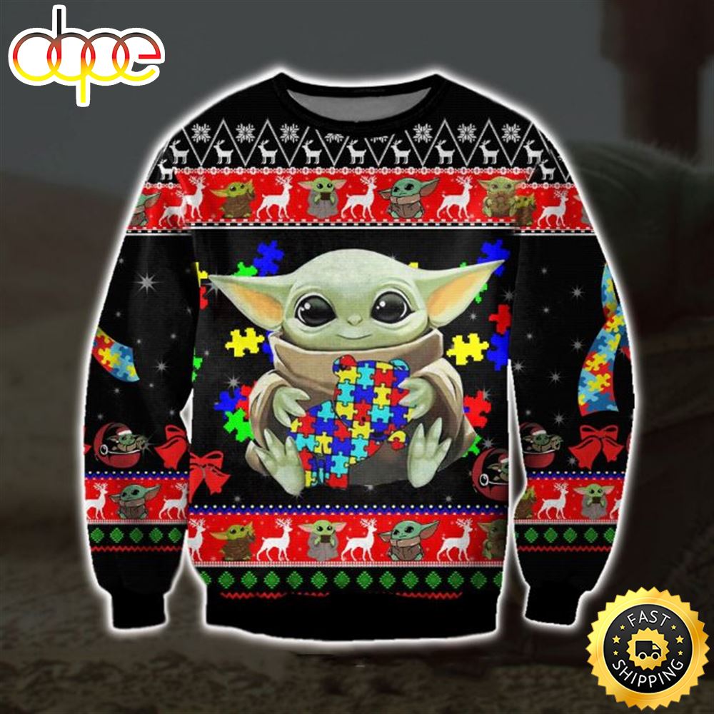 Baby Yoda Rubik Color Ugly Christmas Sweater