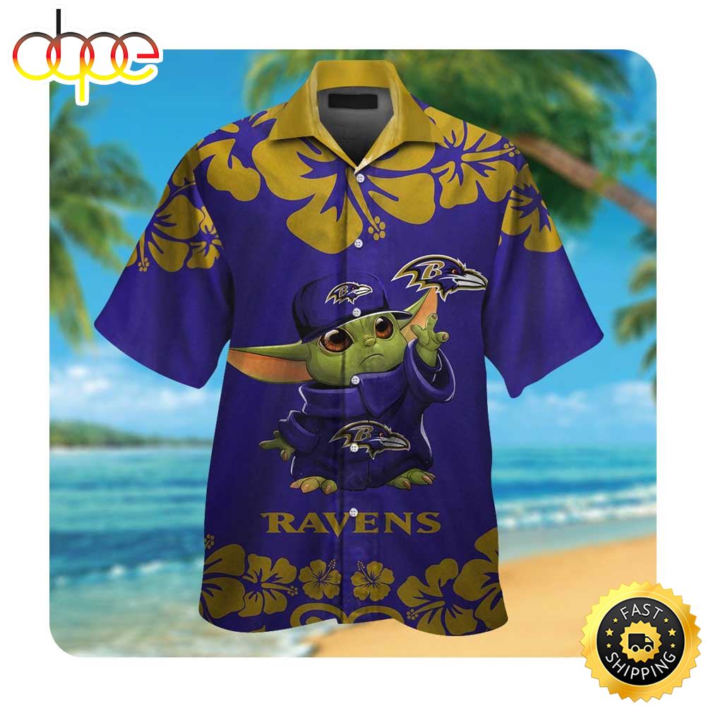 Baltimore Ravens Baby Yoda Summer Button Up Hawaiian Shirt
