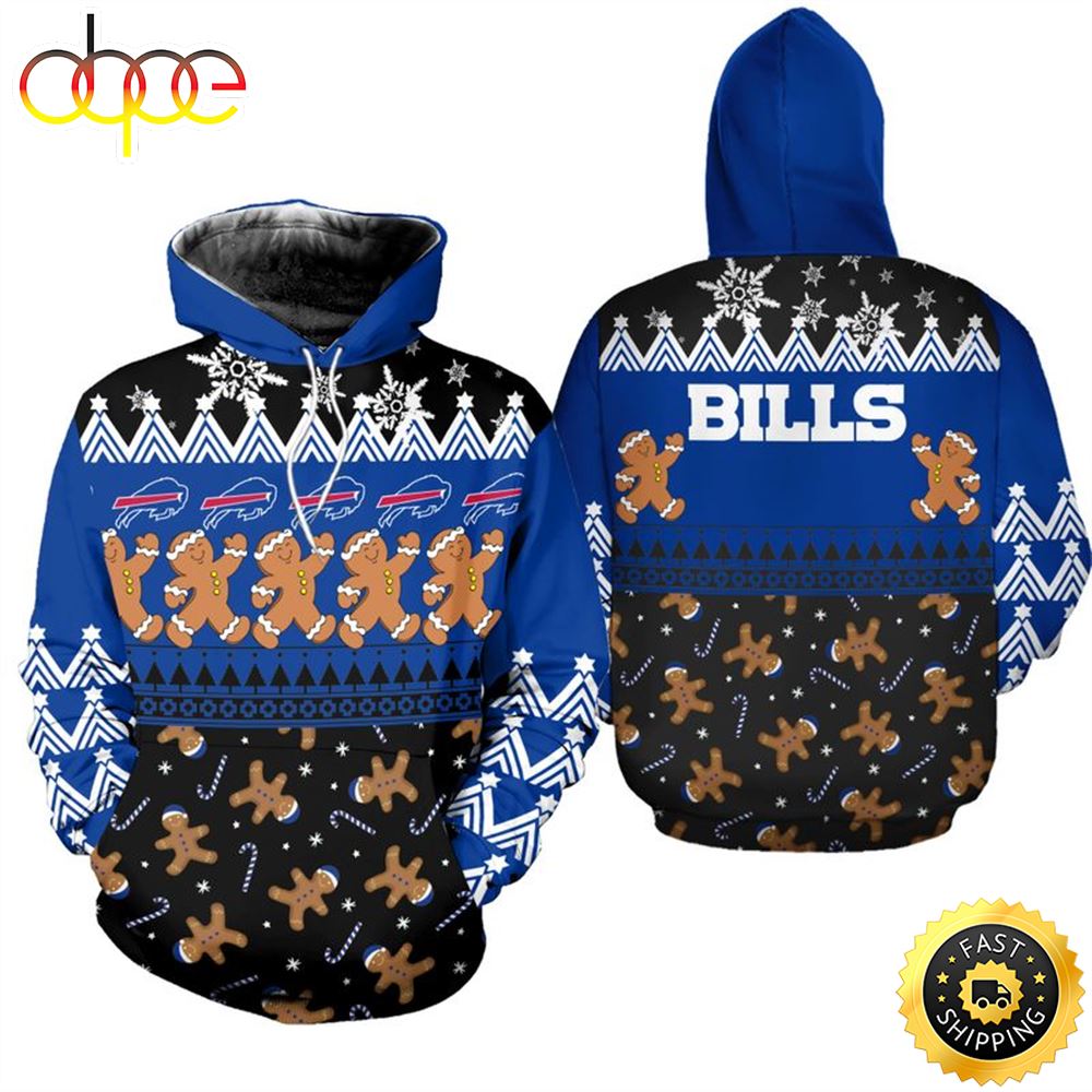 Buffalo Bills Christmas Gingerbread Man Football NFL All Over Print Hoodie Shirt