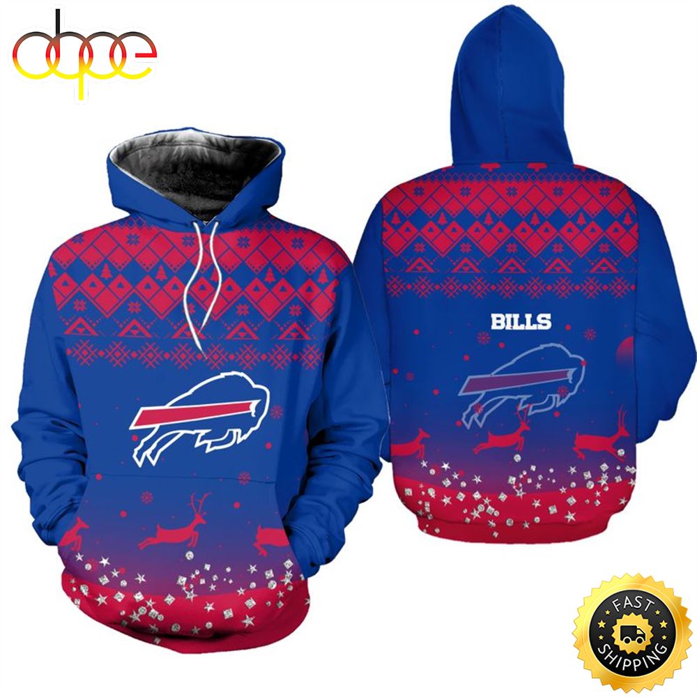 Buffalo Bills Christmas Pattern Reindeer Football NFL All Over Print Hoodie Shirt