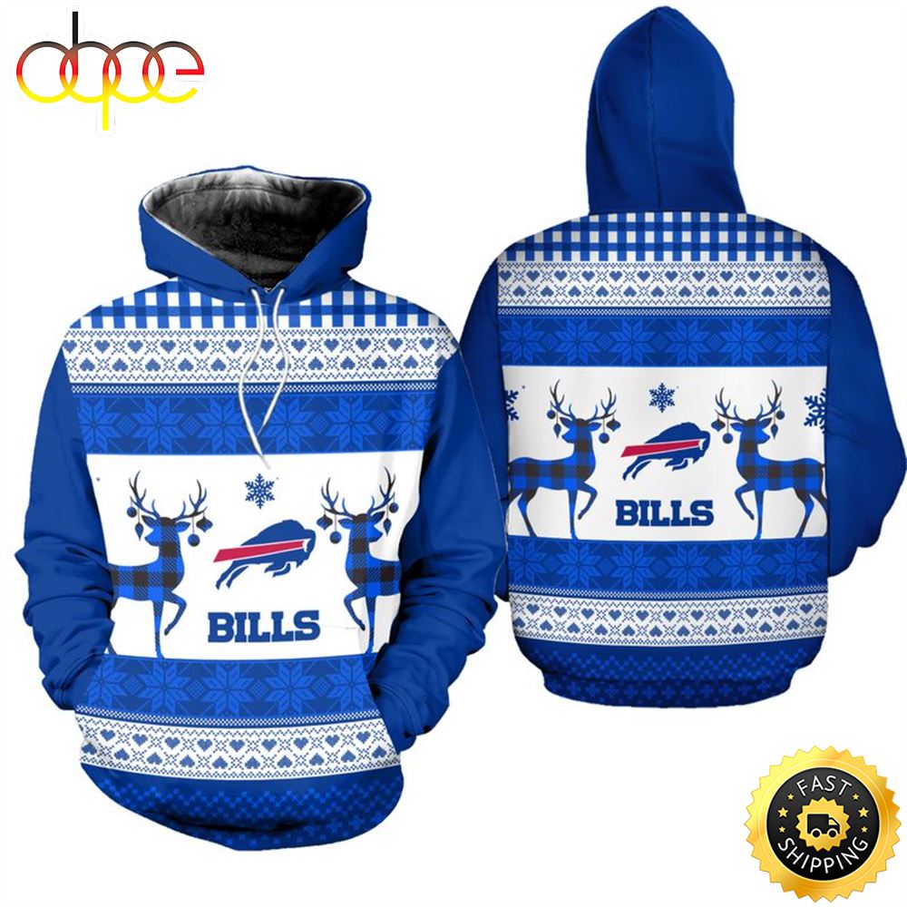 Buffalo Bills Christmas Pattern Reindeer Football NFL All Over print Christmas Hoodie
