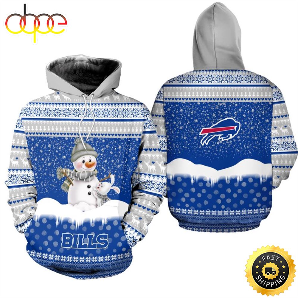Buffalo Bills Christmas Pattern Snowman Football NFL All Over Print Hoodie Shirt