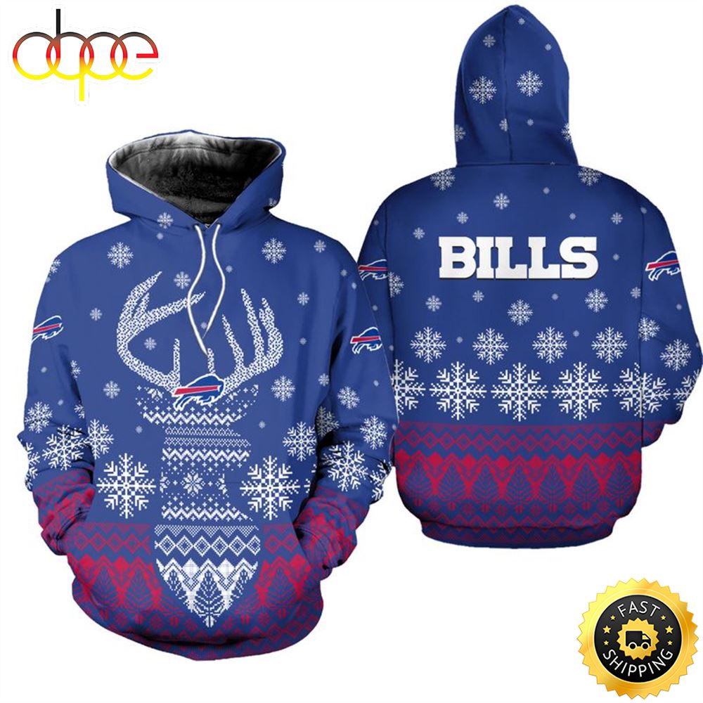 Buffalo Bills Christmas Reindeer Bombers Football NFL All Over Print Hoodie Shirt