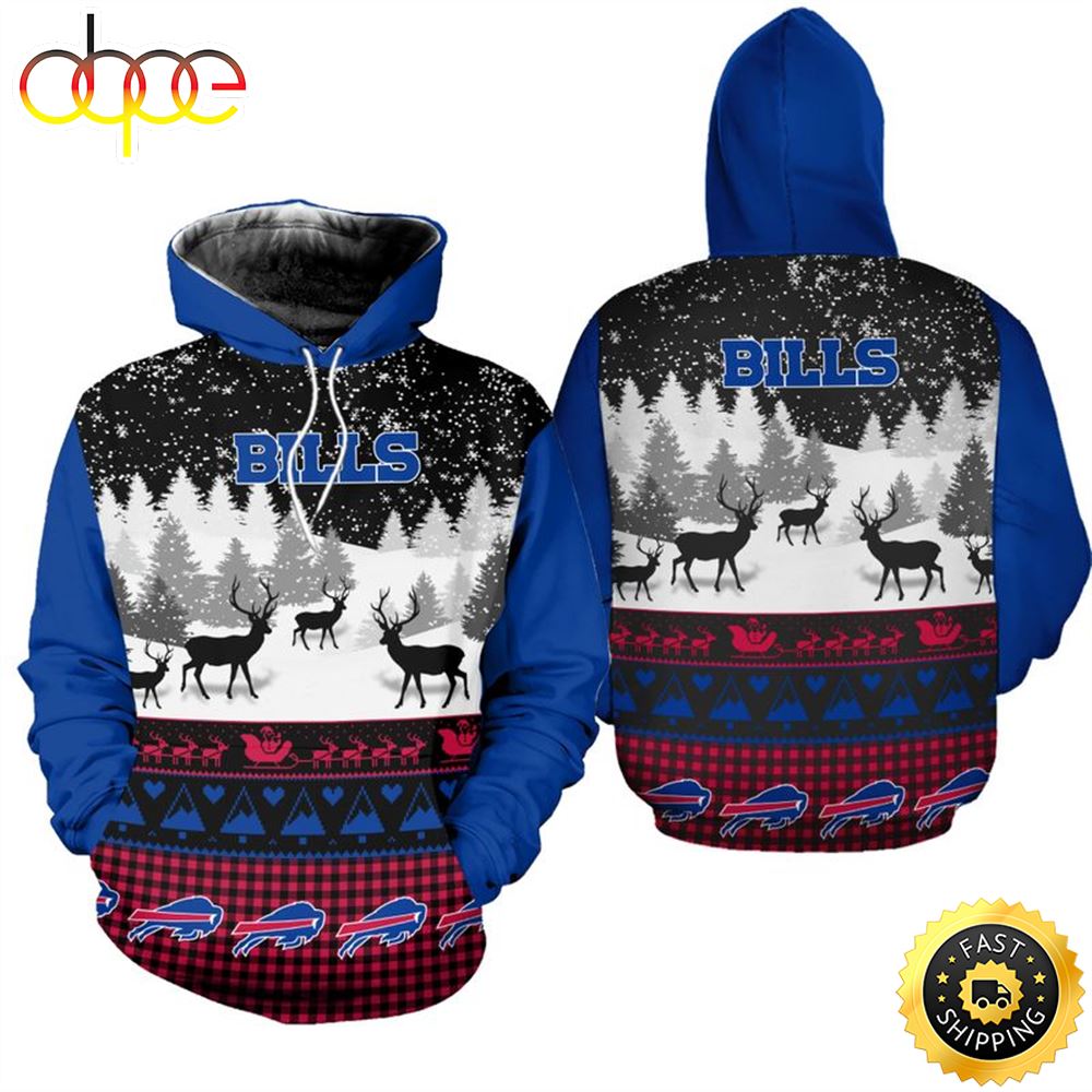 Buffalo Bills Christmas Reindeer Snowflakes Football NFL All Over print Christmas Shirt
