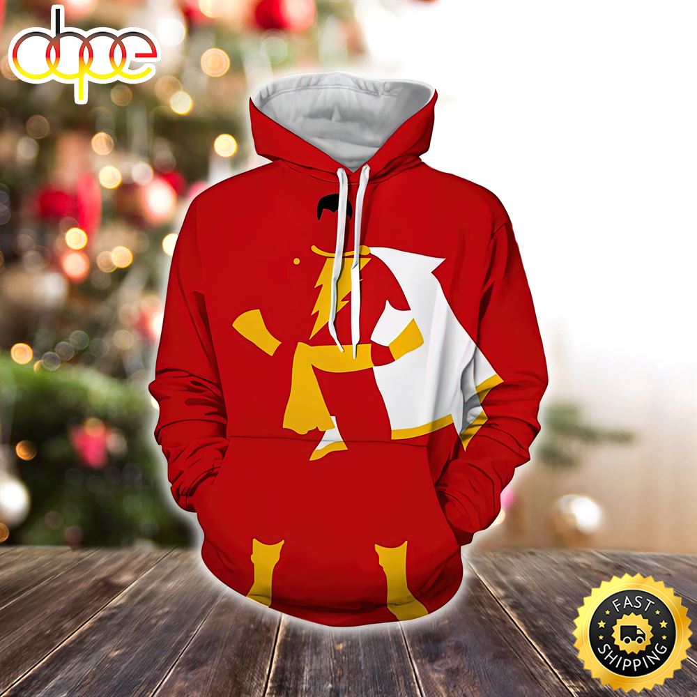 Captain Marvel Shazam Superhero Simple Minimalist Red Marvel Christmas All Over Print Shirt
