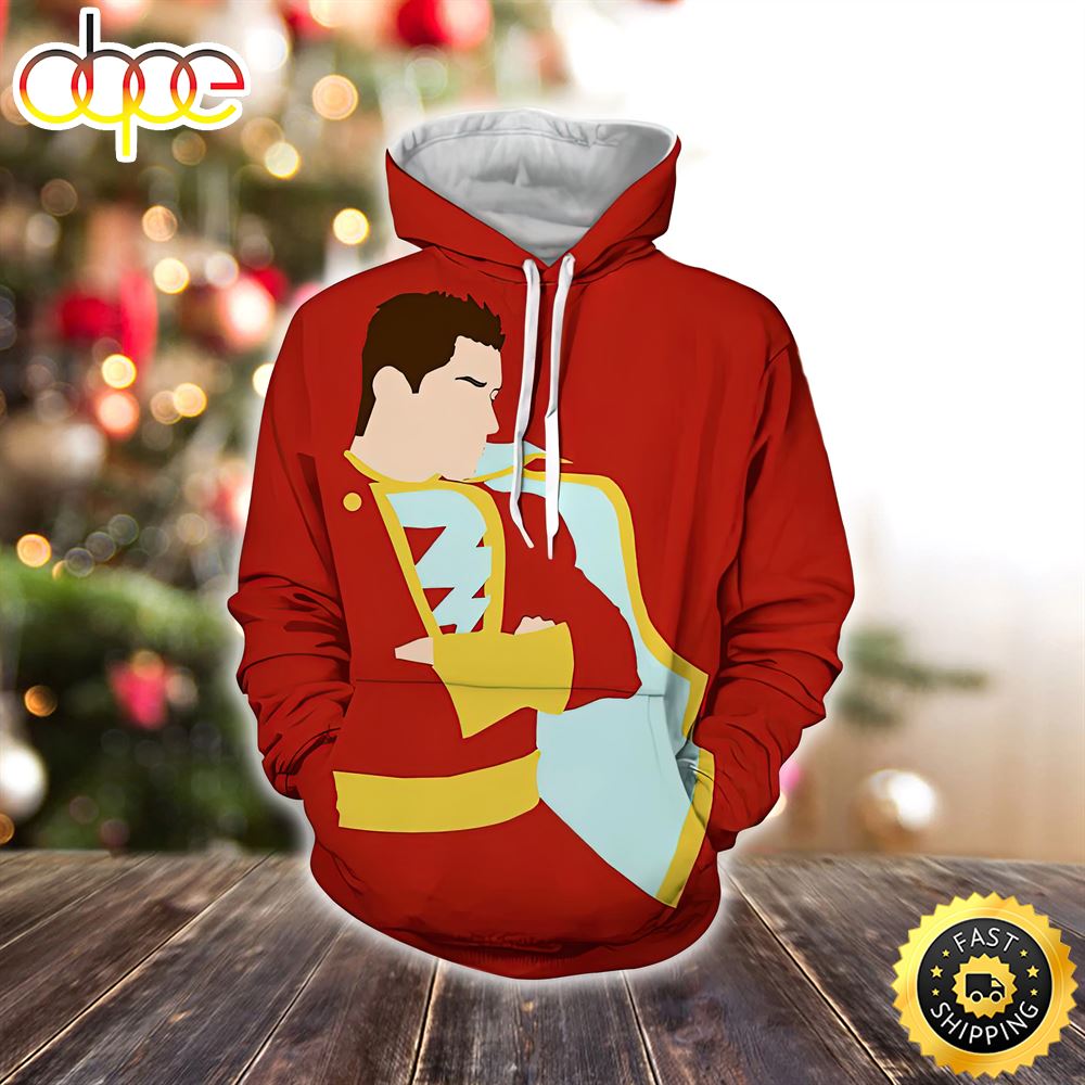Captain Marvel Superhero Shazam Stand Pose Trendy Red Marvel Christmas All Over Print Shirt