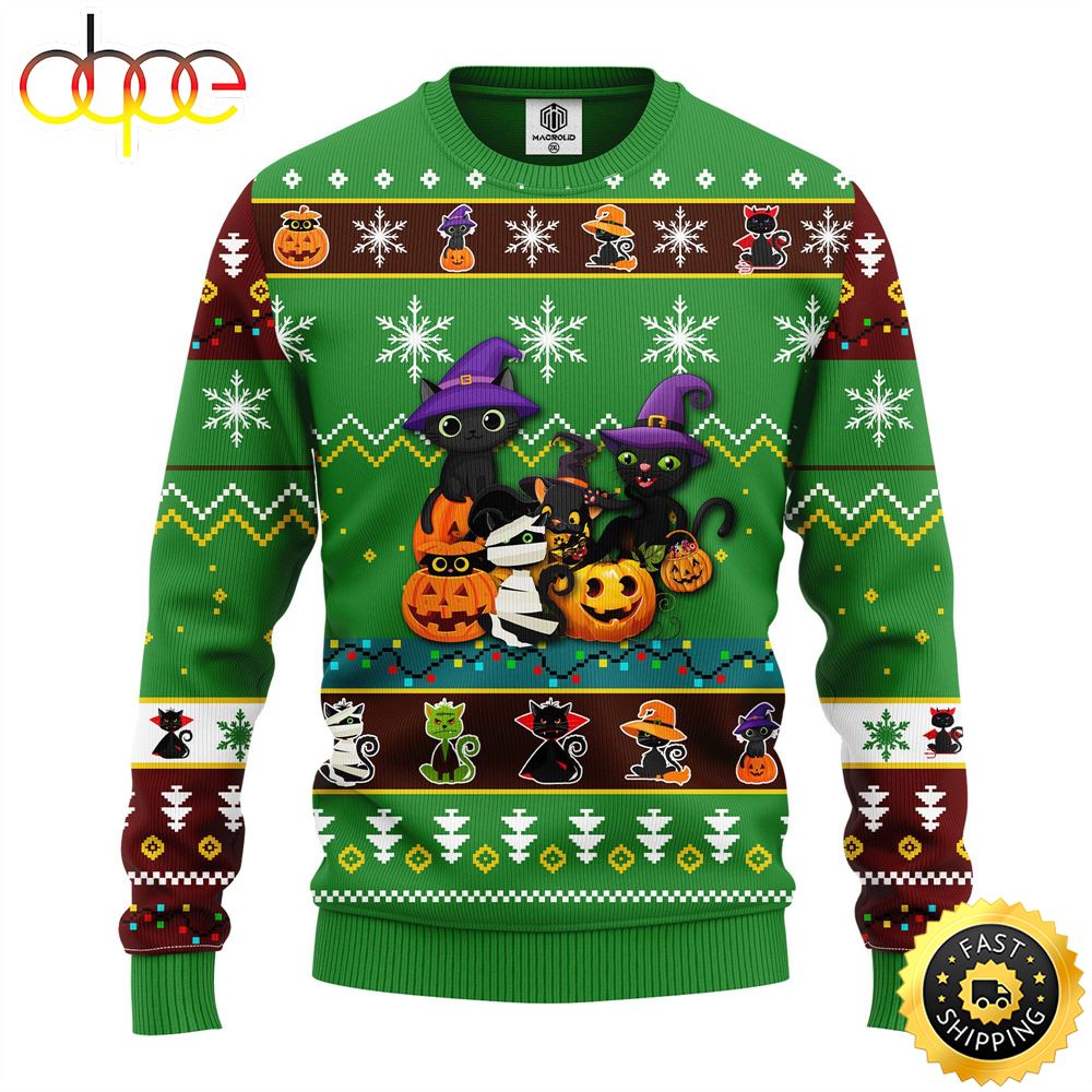 Cat Cute Witcher Noel Mc Christmas Green Ugly Sweater 1