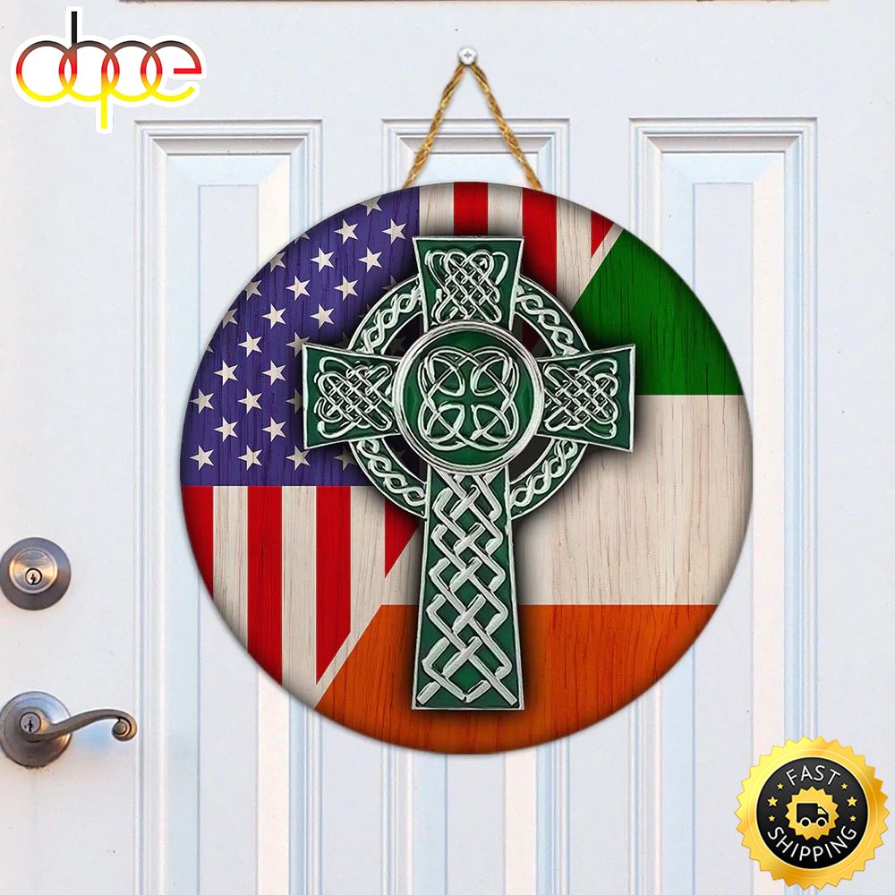 Celtic Cross Irish American Flag Merry Christmas Sign