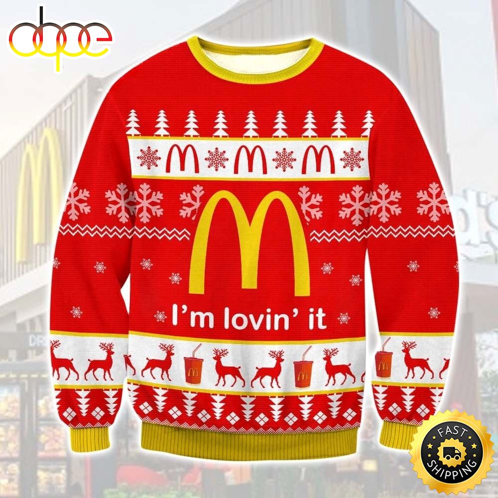 Christmas Burger I M Lovin It Mc Donald Ugly Sweater 1