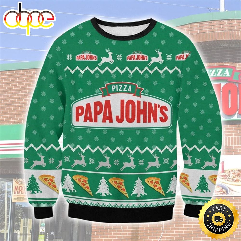 Christmas Pizza Papa John Ugly Sweater 1