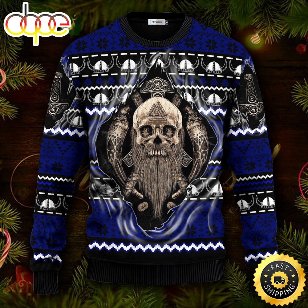 Cool Beard Skull Inside Me Viking Ugly Christmas Skull Sweater Christmas