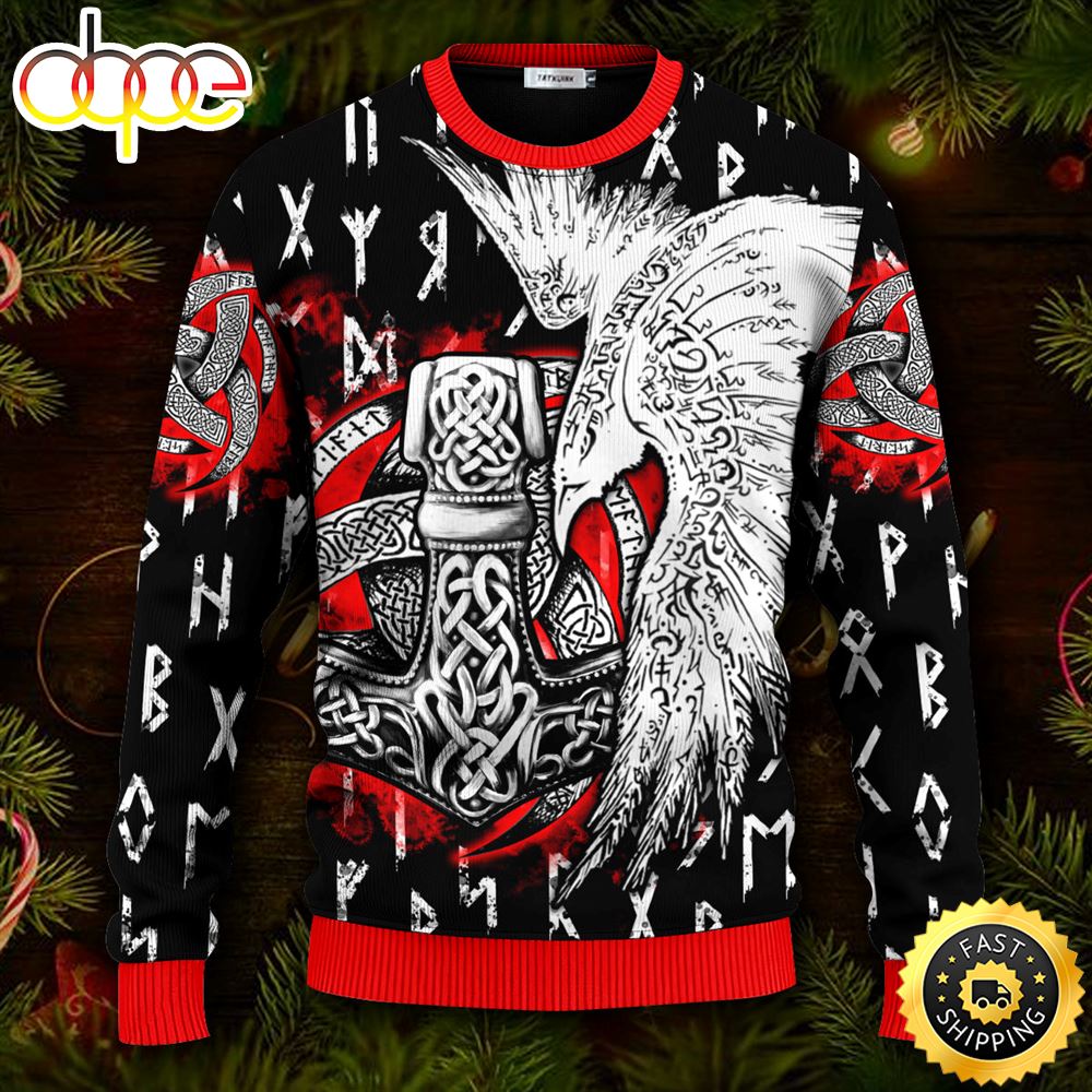Cool Eagle Vegvisir Symbol Viking Ugly Christmas Skull Sweater Christmas