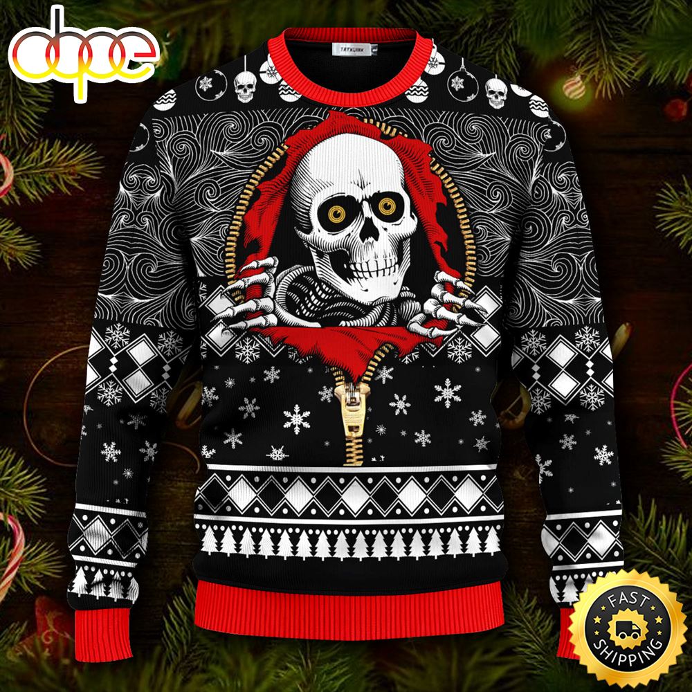Cool Skull Inside Zip Shirt Skull Ugly Christmas Skull Sweater Christmas