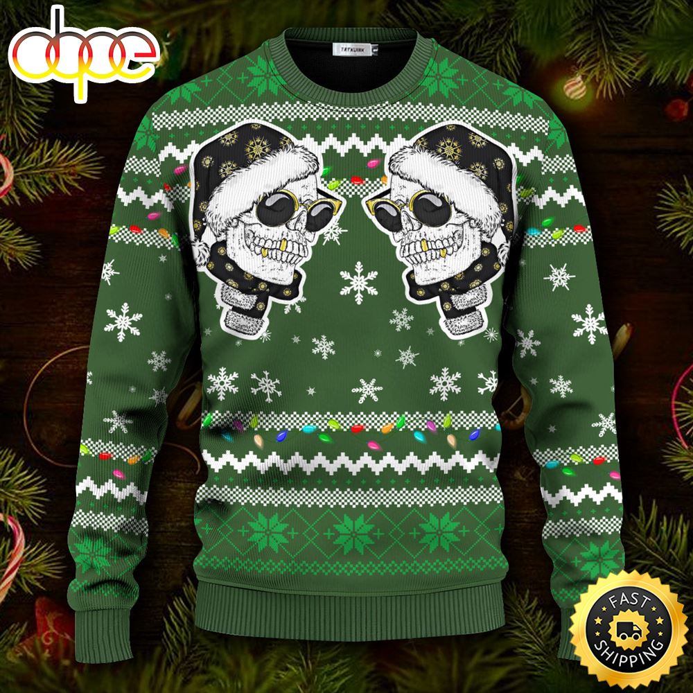 Cool Twins Santa Skull Ugly Christmas Skull Sweater Christmas