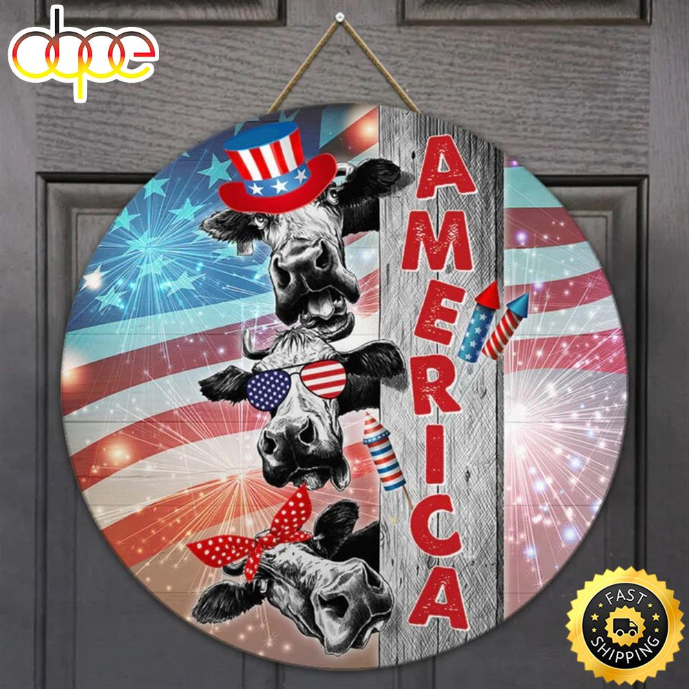 Cow American Flag Background Cow Christmas Sign