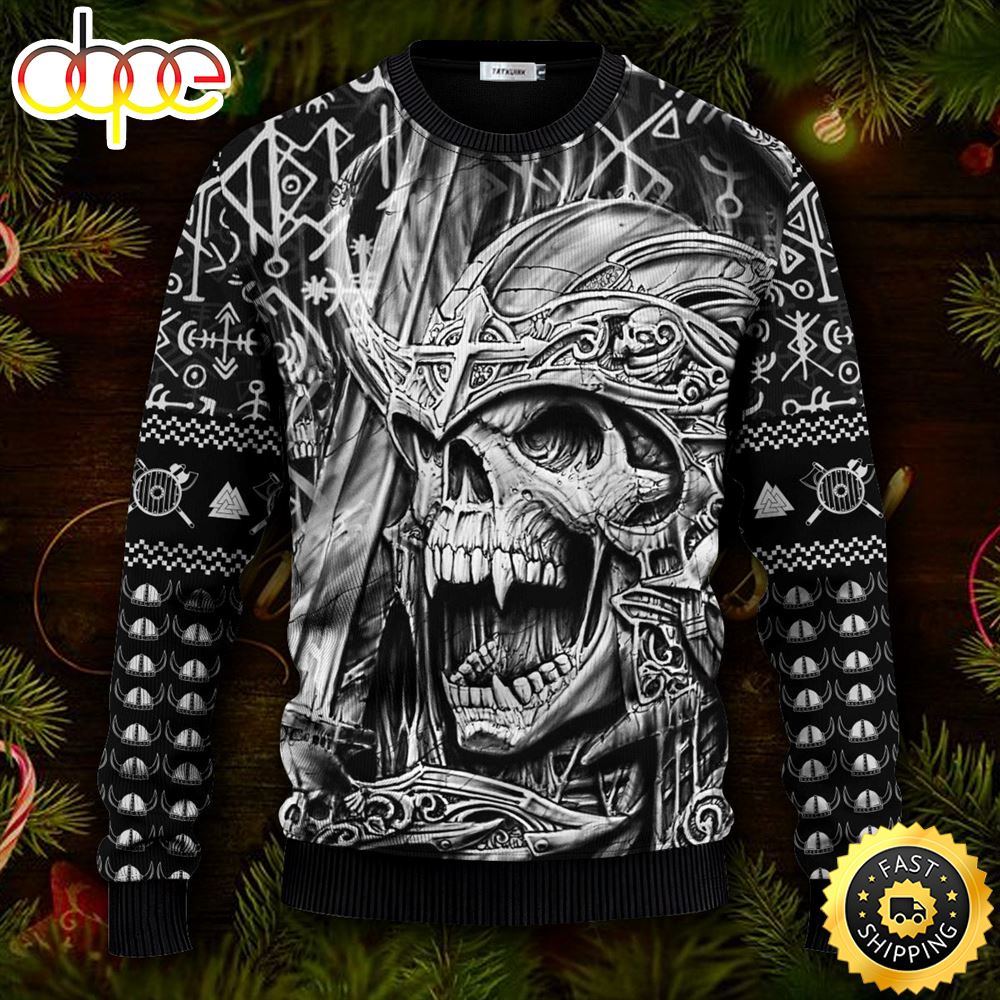 Cursed King Samurai Viking Ugly Christmas Skull Sweater Christmas