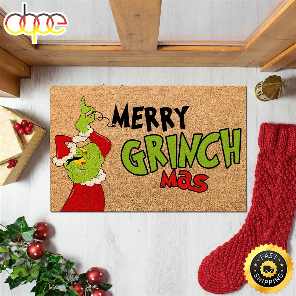 Cute Merry Grinchmas Rug Christmas Doormat