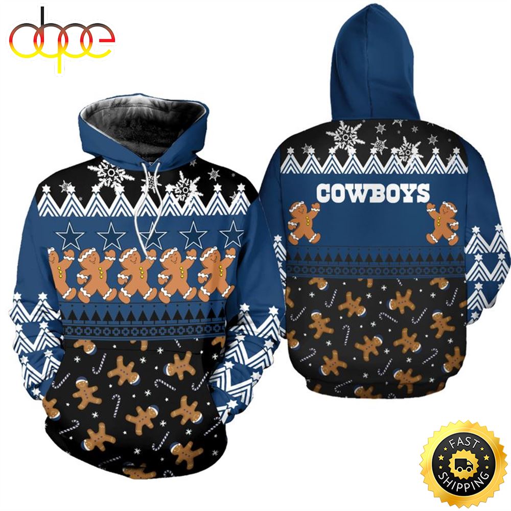 Dallas Cowboys Christmas Gingerbread Man Football NFL All Over Print Hoodie Shirt