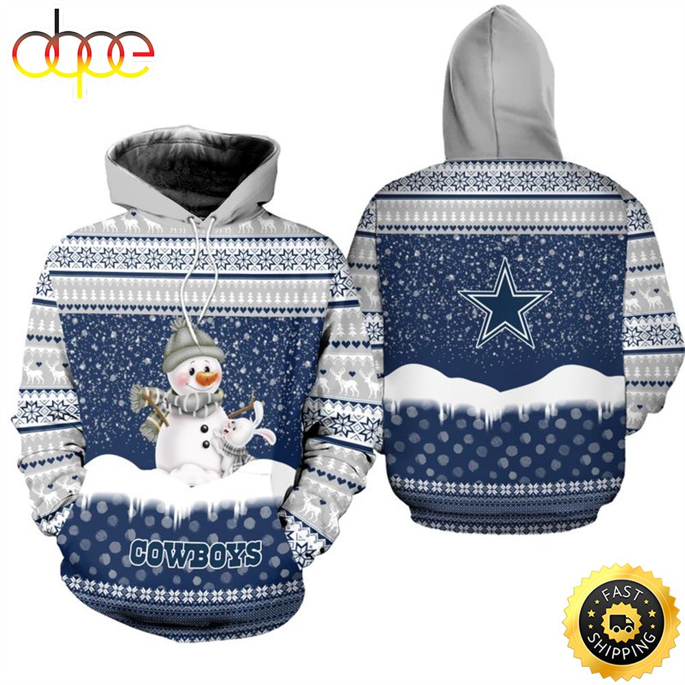 Dallas Cowboys Christmas Pattern Snowman Football NFL All Over Print Hoodie Shirt