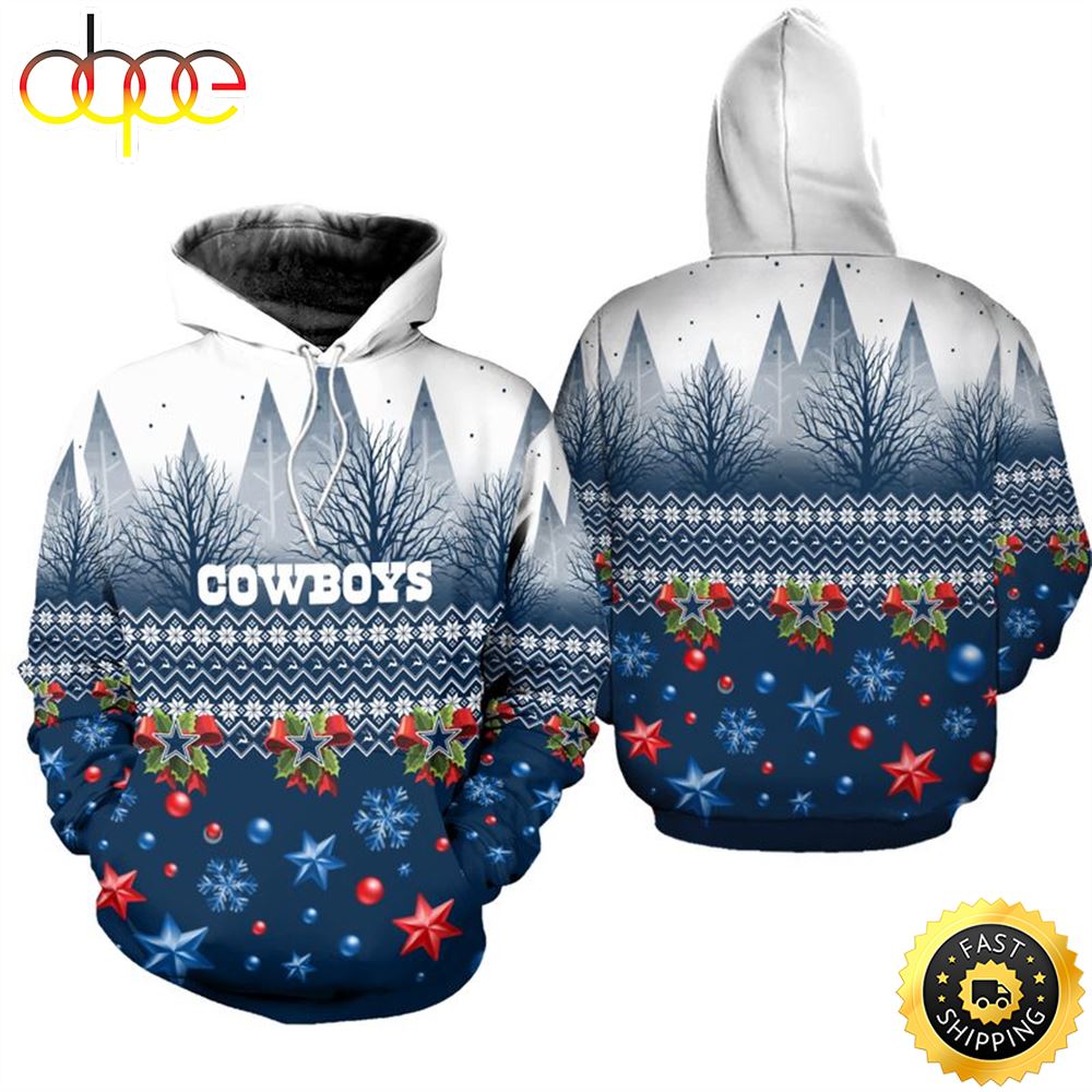 Dallas Cowboys Christmas Pattern Tree Football NFL All Over Print Christmas Hoodie