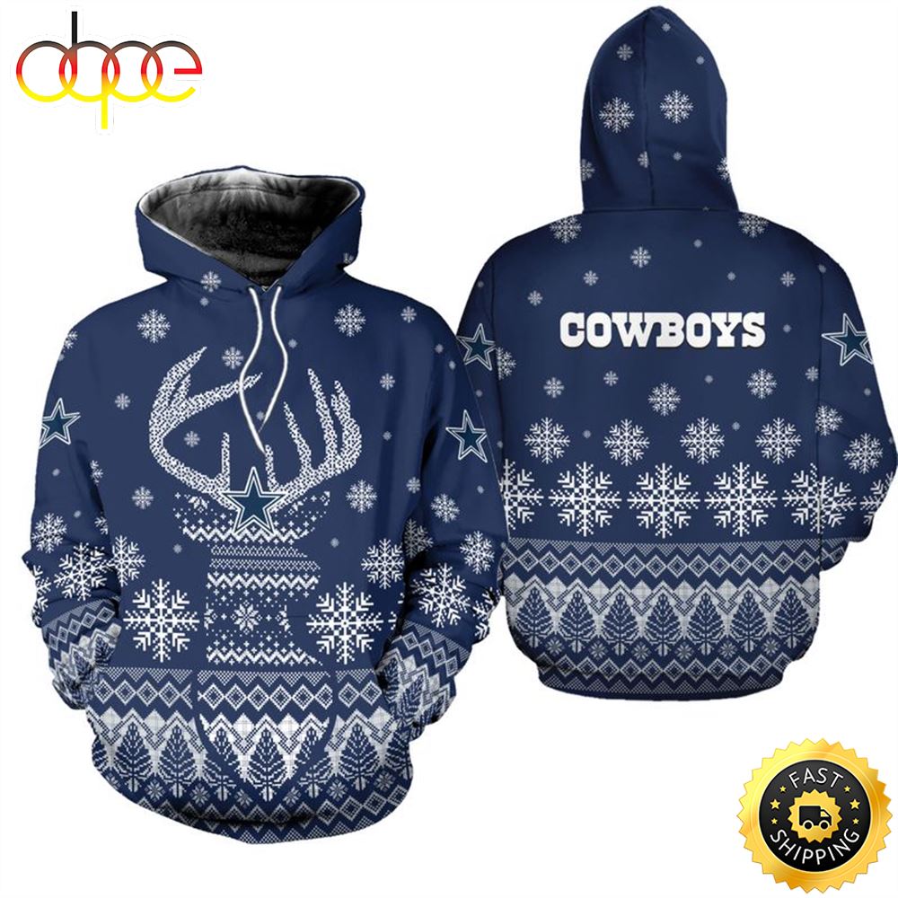 Dallas Cowboys Christmas Reindeer Football NFL All Over Print Hoodie Shirt 1