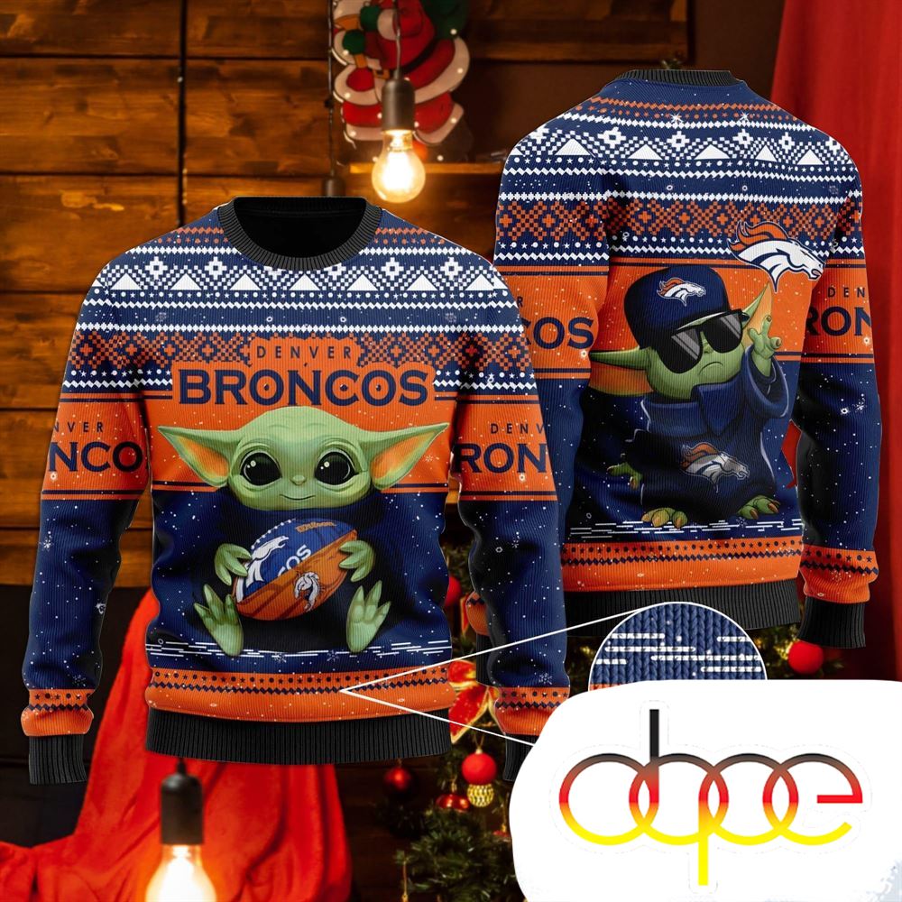 Denver Broncos Baby Yoda Ugly Christmas Sweater