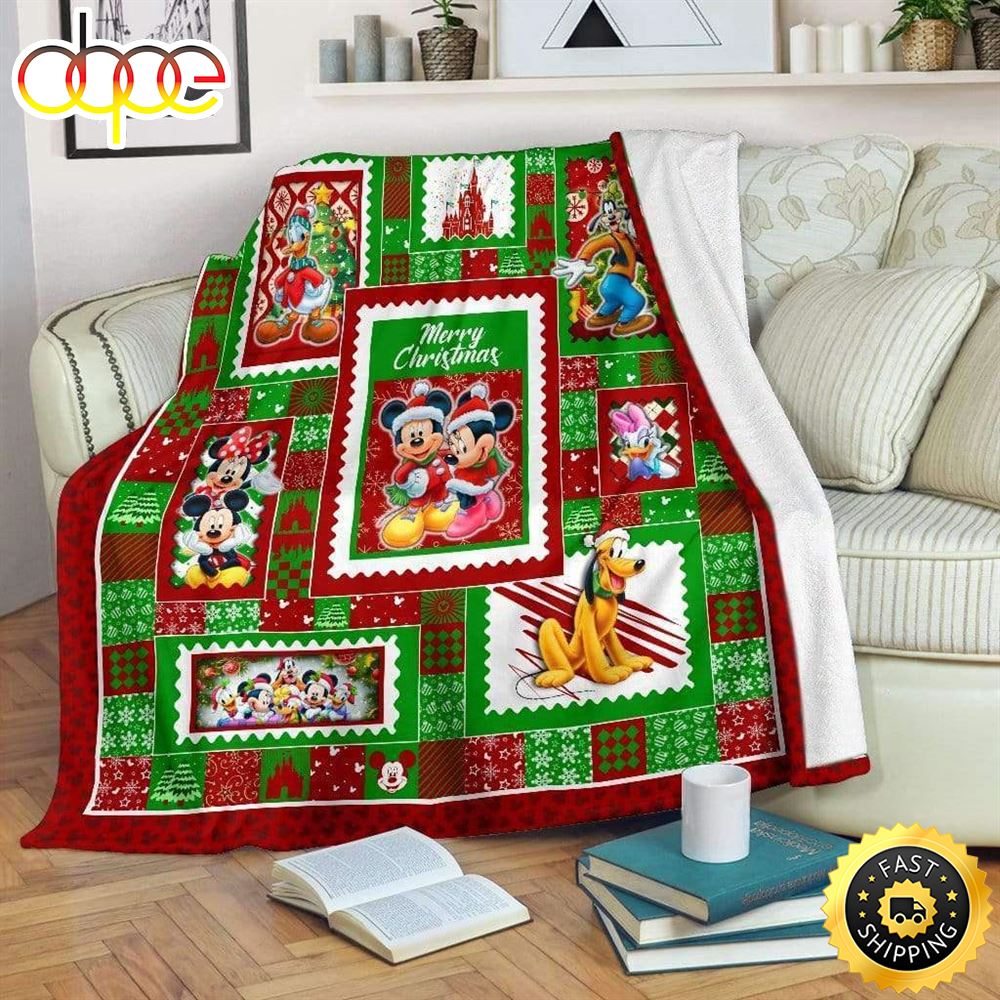 Disney Mickey And Mouse With Friends Merry Christmas Red Green Blanket Christmas