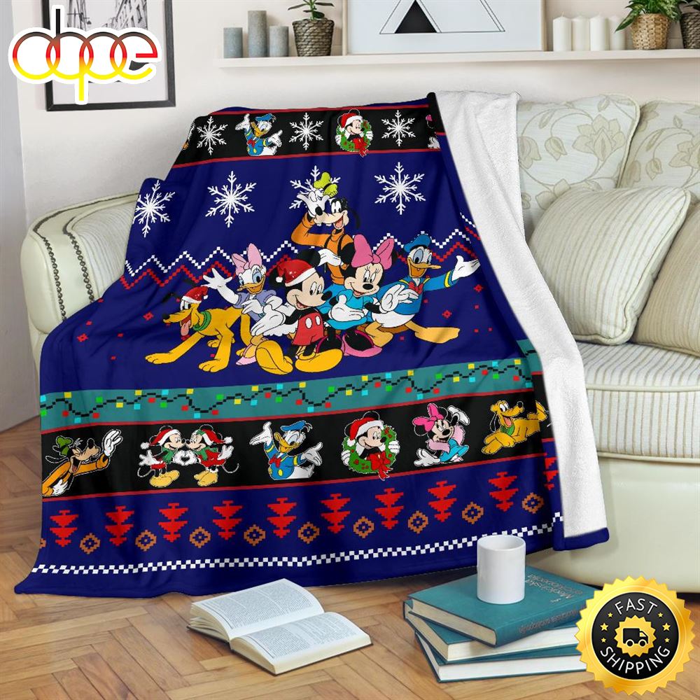 Disney Mickey Mouse And Friends Blue Black Blanket Christmas