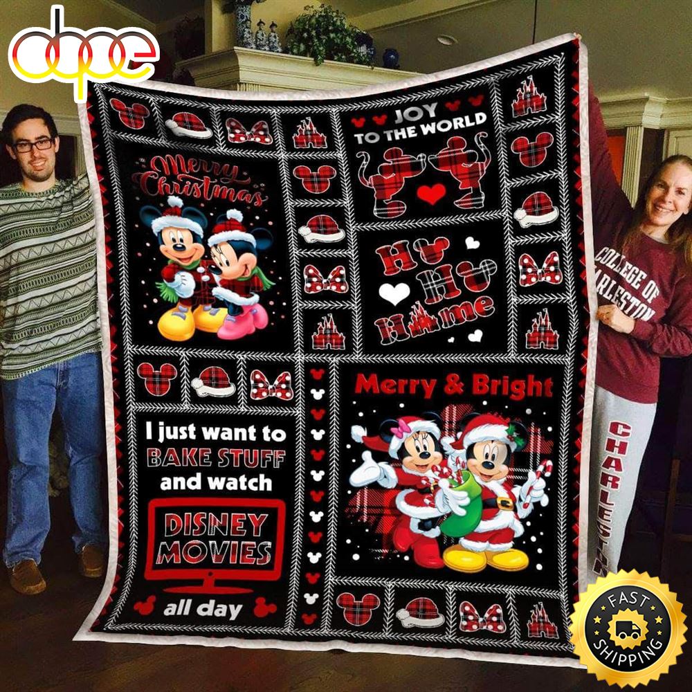 Disney Mickey Mouse Merry Christmas Joy To The World Red Black Disney Blanket Christmas
