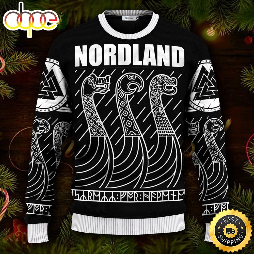 Dragon Boat Shirt Nordland Drakkar Ship Old Norse Viking Ugly Skull Sweater Christmas