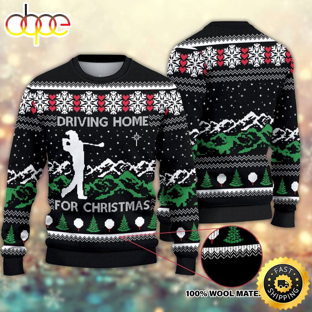 Driving Home For Christmas Golf Drive Golfer Ugly Sweater 1